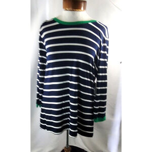 Lemon Tart Womens Large Dk Navy White Striped Soft Classic 3/4 Sleeve Top NWT